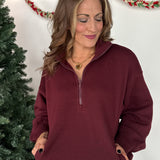 Fleece Terry Quarter Zip-Cherry