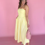 Strapless Midi Dress-Yellow - Ana Patricia Boutique