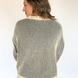 Two Tone Crewneck Sweater- Black