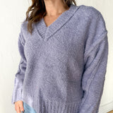 V Neck Fuzzy Sweater- Lavender