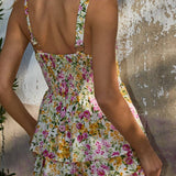 ADJUSTABLE STRAP LAYERED RUFFLE TIERED MIDI DRESS - Ana Patricia Boutique