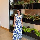 Tiered Floral Skirt- Blue