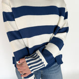 Contrasting Stripe Sweater- Navy