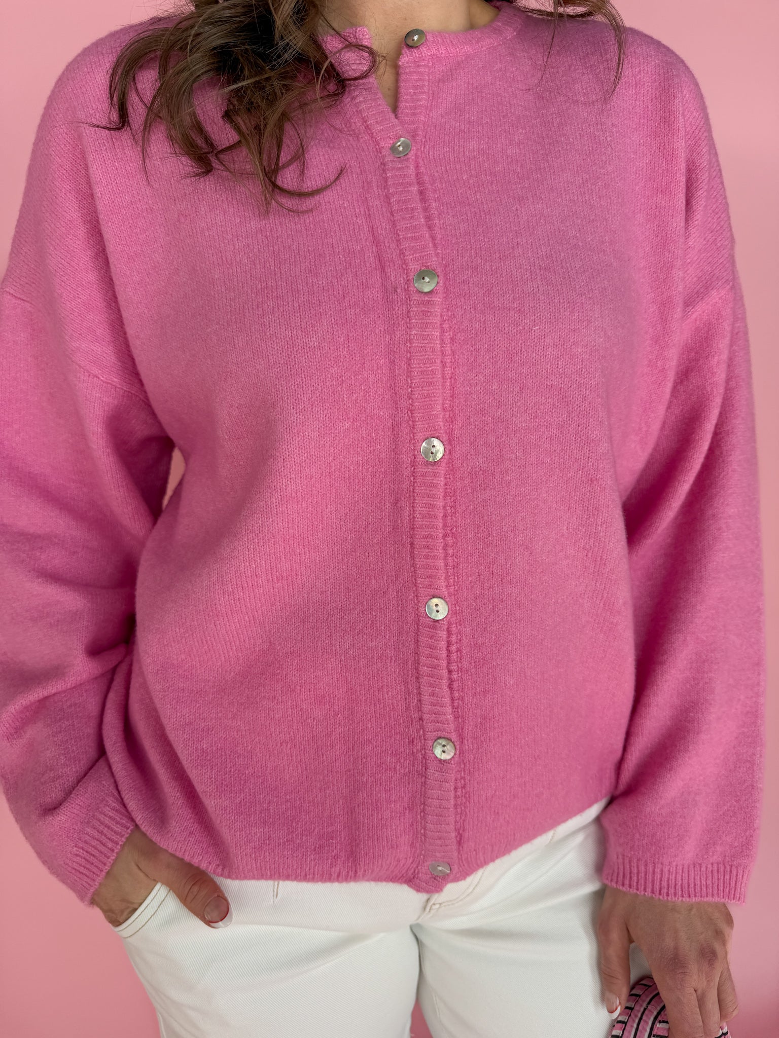 Button Up Cardigan- Pink - Ana Patricia Boutique