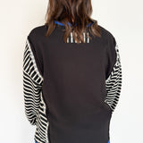 Stripe Sleeve Top- Black/Blue