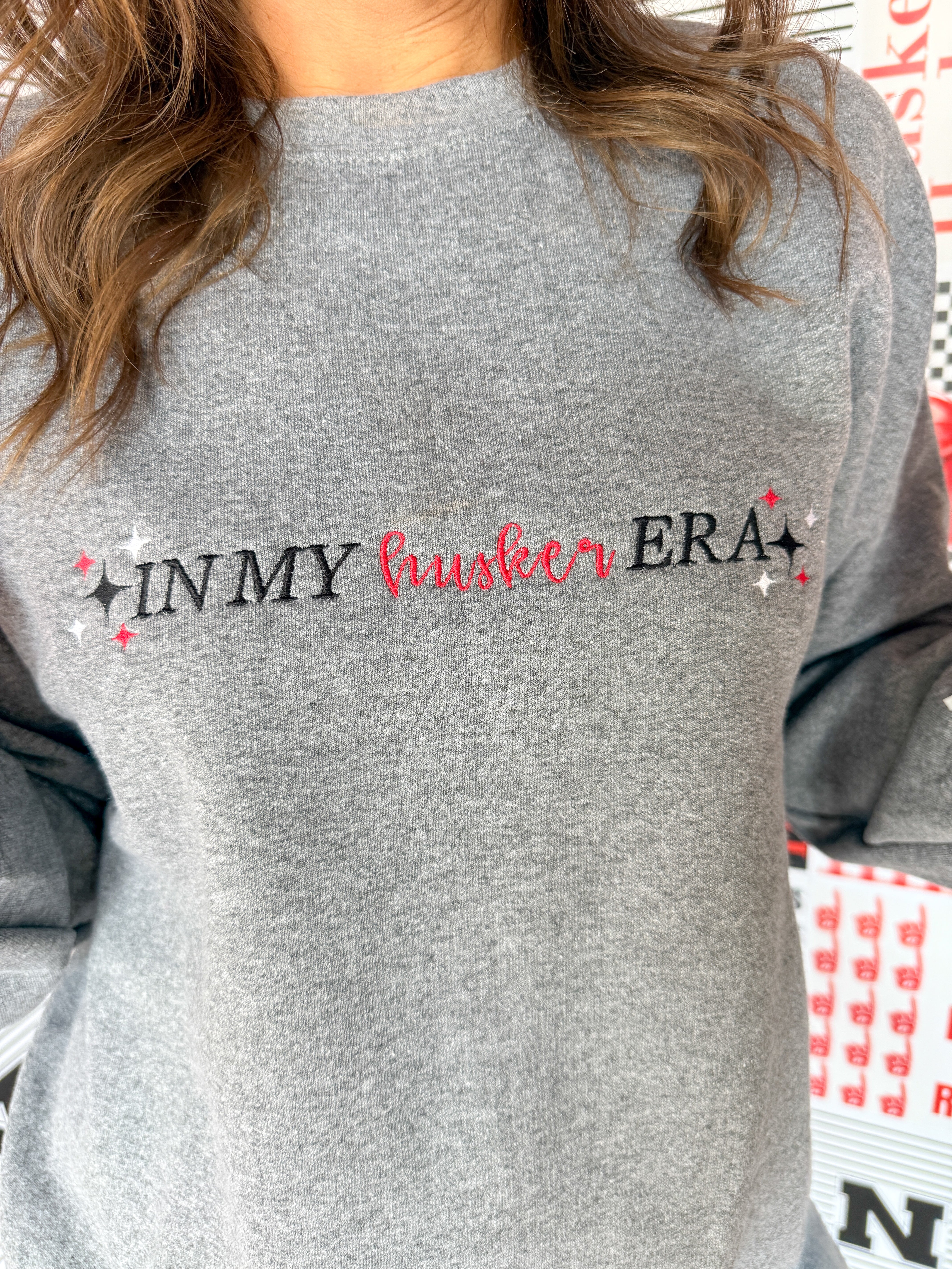 In My Husker Era Crewneck- Grey - Ana Patricia Boutique