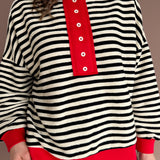 Striped Henley Top- Black/Red