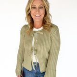 Knit Bow Cardigan Sweater- Olive