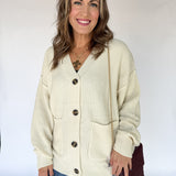 V Neck Waffleknit Cardigan- Ivory - Ana Patricia Boutique