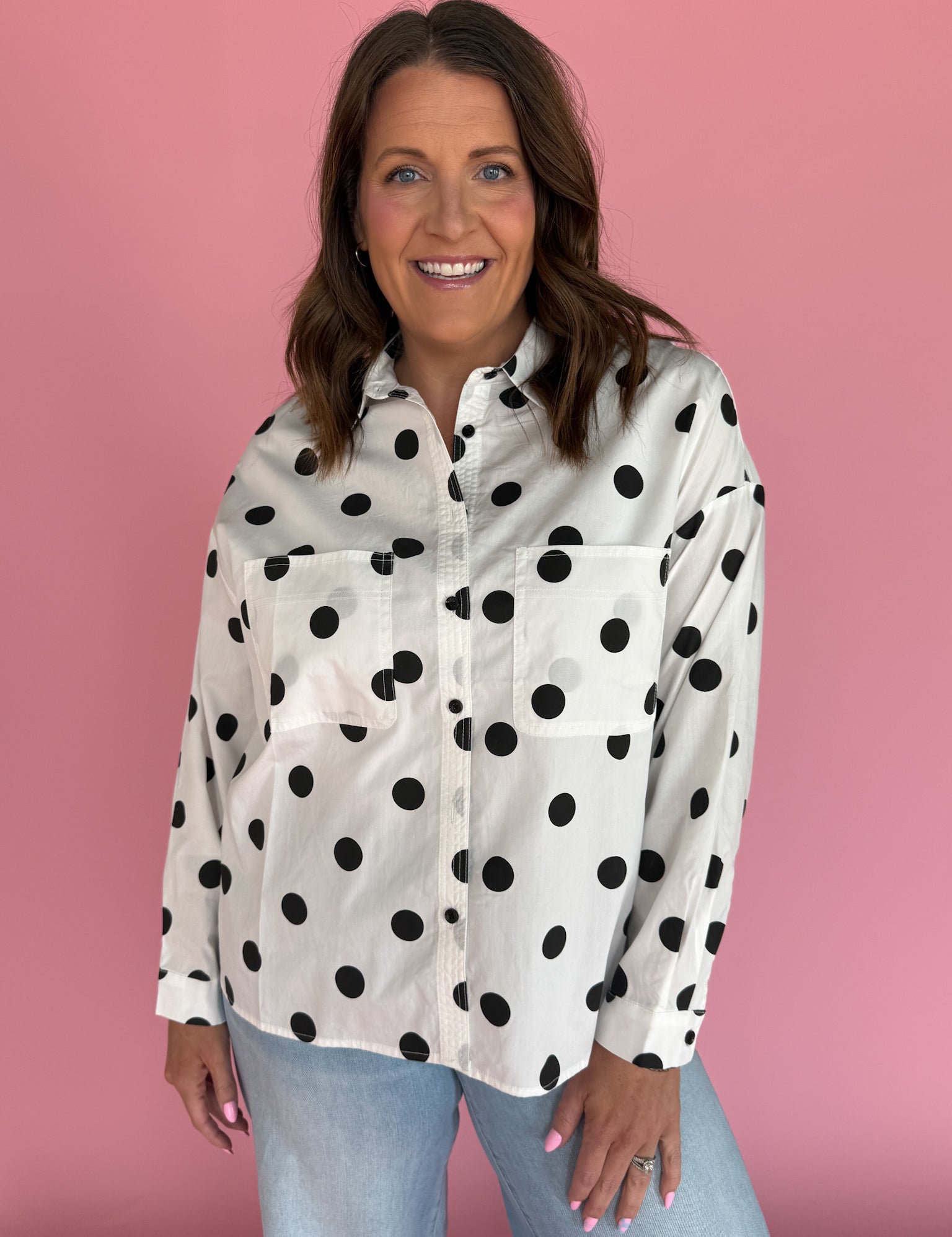 Polka Dot Button Up- Black/Cream - Ana Patricia Boutique