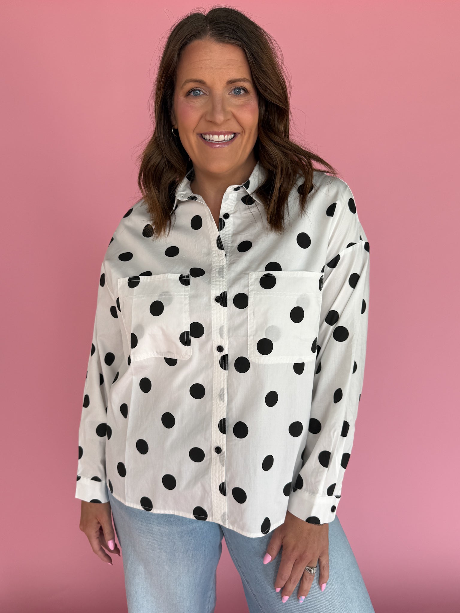 Polka Dot Button Up- Black/Cream - Ana Patricia Boutique