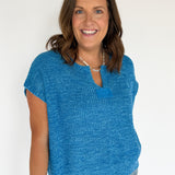 The Lucy V Neck Short Sleeve Top- Deep Sky