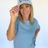 Mini Stripe Tee- Blue