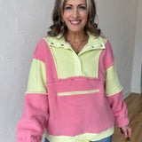 Fleece Pullover Jacket- Neon Pink/Lime