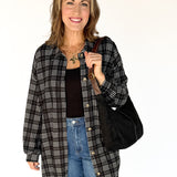 Plaid Brushed Jacket-Black/White