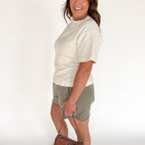 Crew Neck Short Sleeve Top- Cream - Ana Patricia Boutique