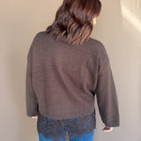 Lace Hem Sweater- Brown