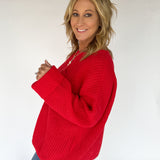Oversized Front Pocket Sweater- Red - Ana Patricia Boutique