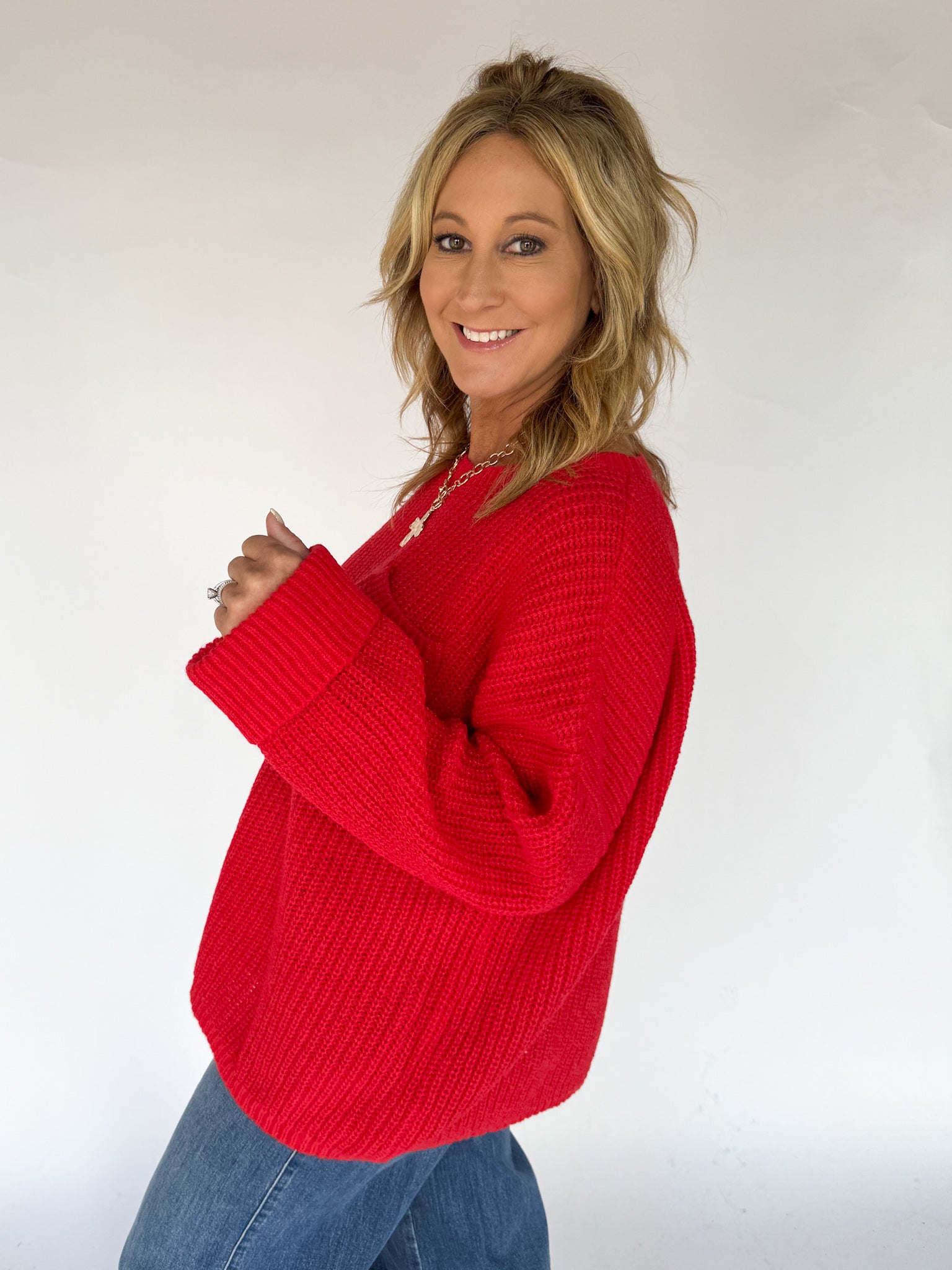 Oversized Front Pocket Sweater- Red - Ana Patricia Boutique