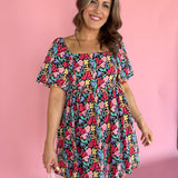 Floral Print Square Neck Dress - Ana Patricia Boutique