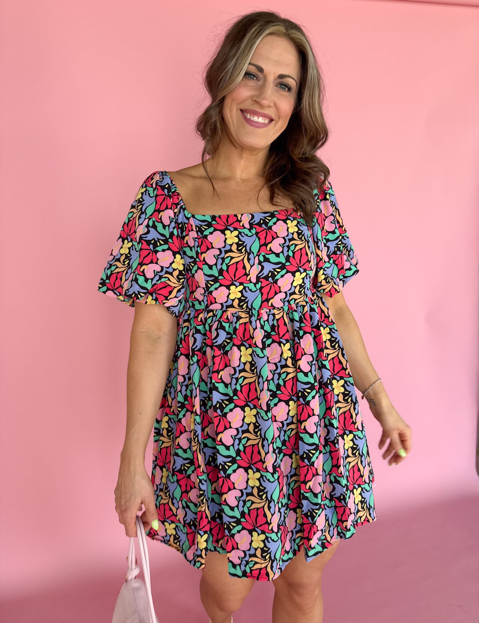 Floral Print Square Neck Dress - Ana Patricia Boutique