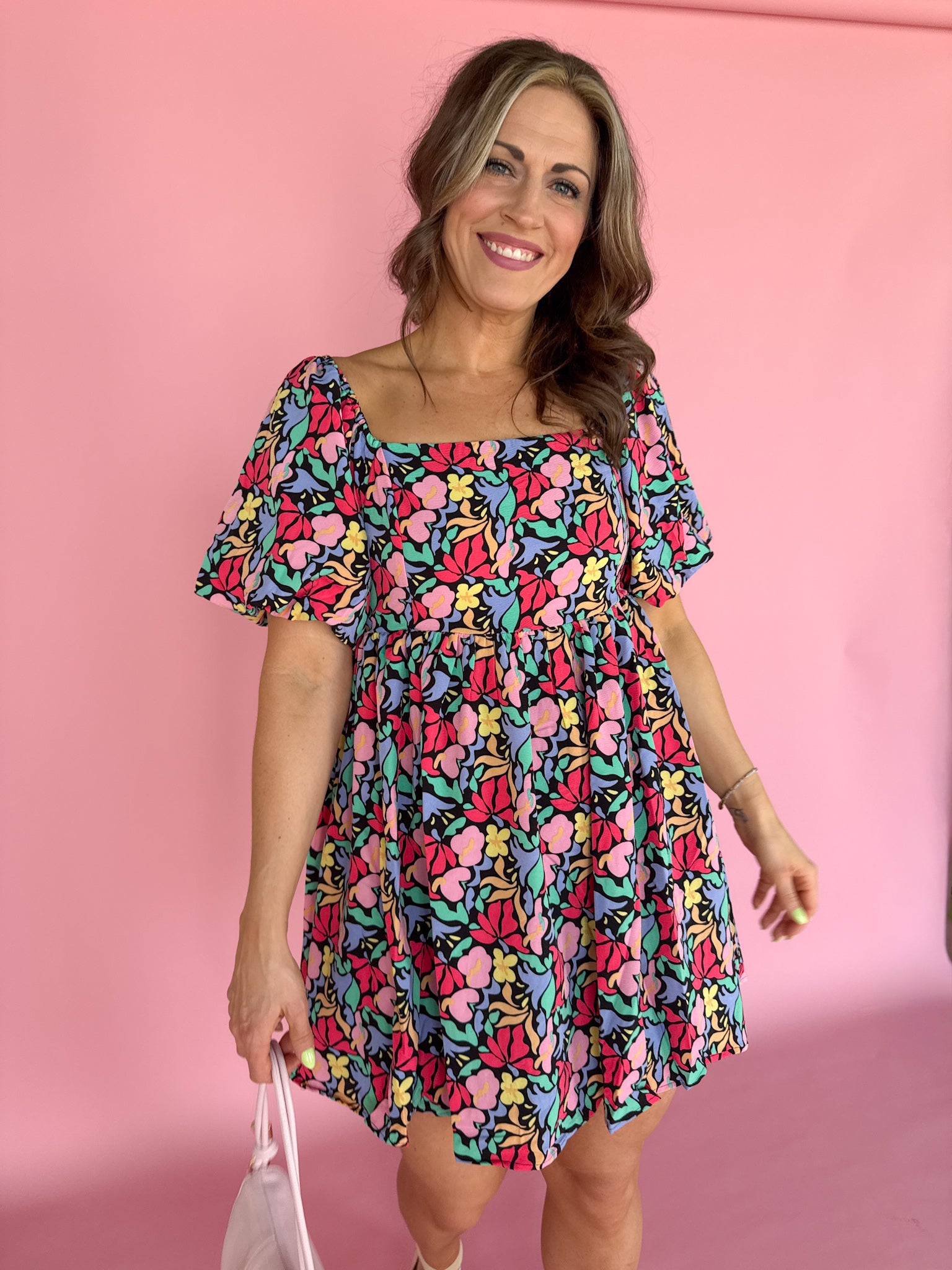 Floral Print Square Neck Dress - Ana Patricia Boutique