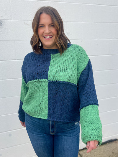 The April Sweater- Navy/Green