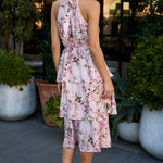 Halter Neck Ruffle Tiered Dress- Pink - Ana Patricia Boutique