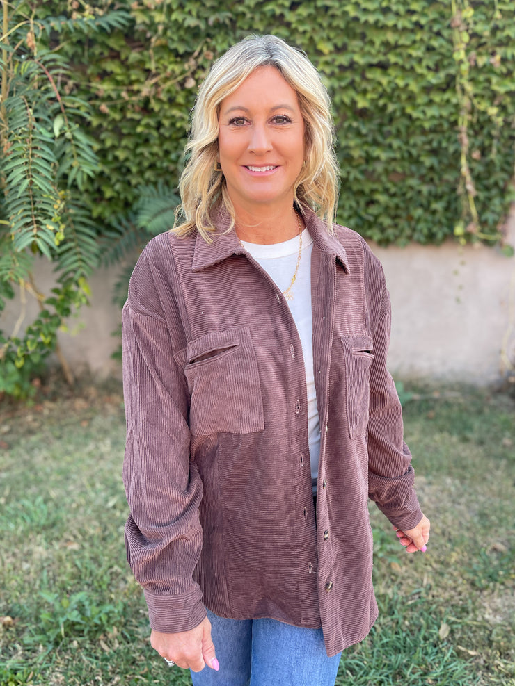 The Bonnie Corduroy Button Up- Cocoa Brown