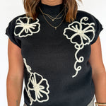 Floral Raised Sweater- Black - Ana Patricia Boutique