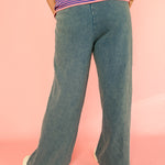 Acid Wash Wide Leg Pants-Navy - Ana Patricia Boutique
