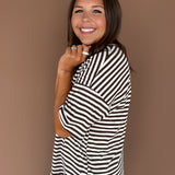 Oversized Stripe Tee- Brown/White