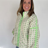 Checkered Fleece Jacket- Lime