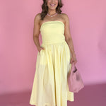 Strapless Midi Dress-Yellow - Ana Patricia Boutique