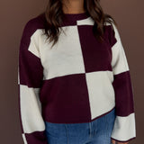 Checkered Sweater- Dark Cherry
