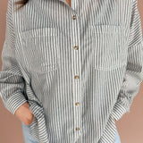 Oversized Stripe Button Up Top- Black