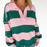 Bold Stripe Sweater- Pink/Green