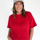 Crew Neck Short Sleeve Top- Red - Ana Patricia Boutique