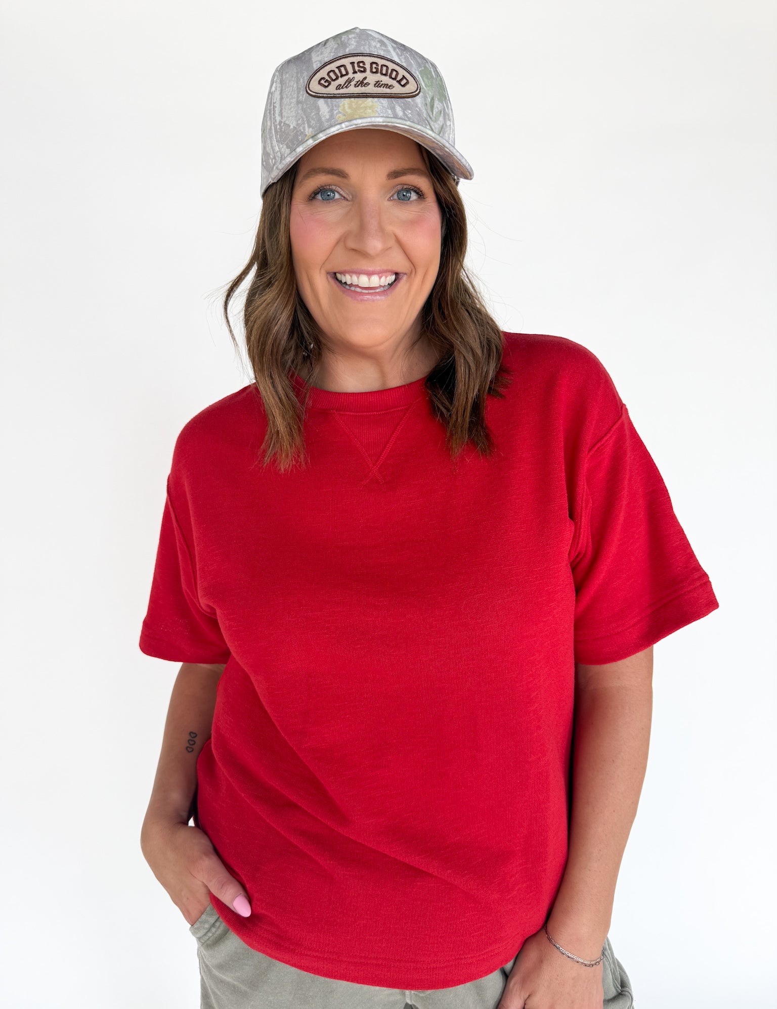 Crew Neck Short Sleeve Top- Red - Ana Patricia Boutique
