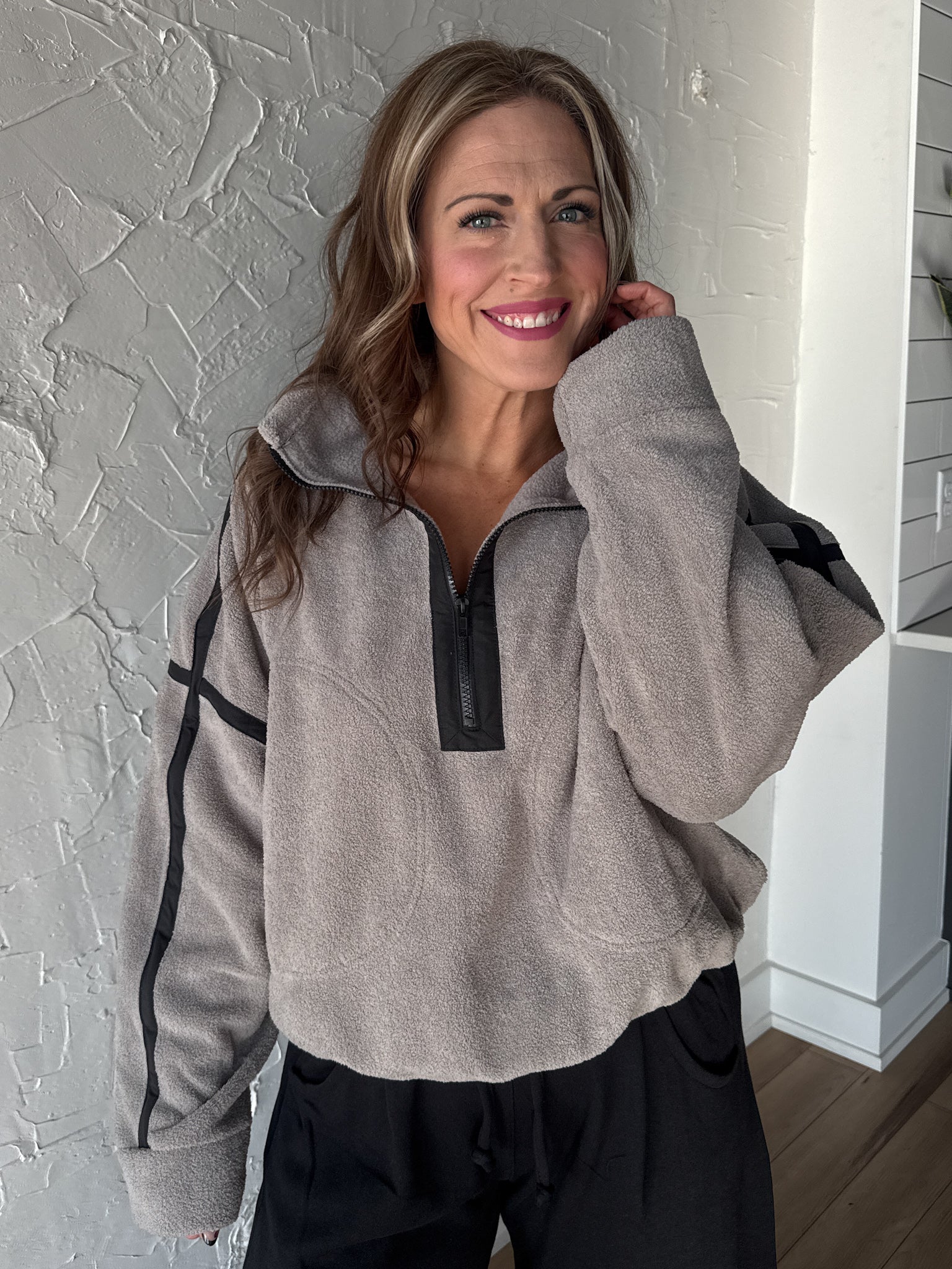 Oversized Fleece Pullover-Grey - Ana Patricia Boutique