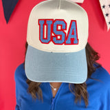 USA Flag Patch Denim Two-Tone Baseball Cap - Ana Patricia Boutique