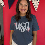 USA Embroidery Tee- Navy - Ana Patricia Boutique