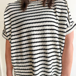 Striped Hi Lo Short Sleeve Top- Black - Ana Patricia Boutique