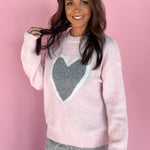 Heart Icon Knit Sweater -Pink/Grey - Ana Patricia Boutique