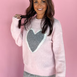 Heart Icon Knit Sweater -Pink/Grey - Ana Patricia Boutique