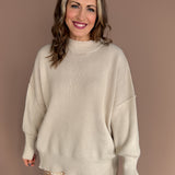 Side Slit Oversized Sweater- Sand