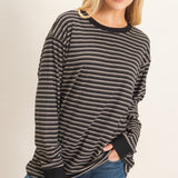 Striped Crewneck Top- Black