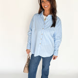 Oversized Stripe Button Up Top- Blue - Ana Patricia Boutique