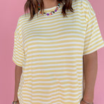 Oversized Stripe Tee- Yellow/White - Ana Patricia Boutique