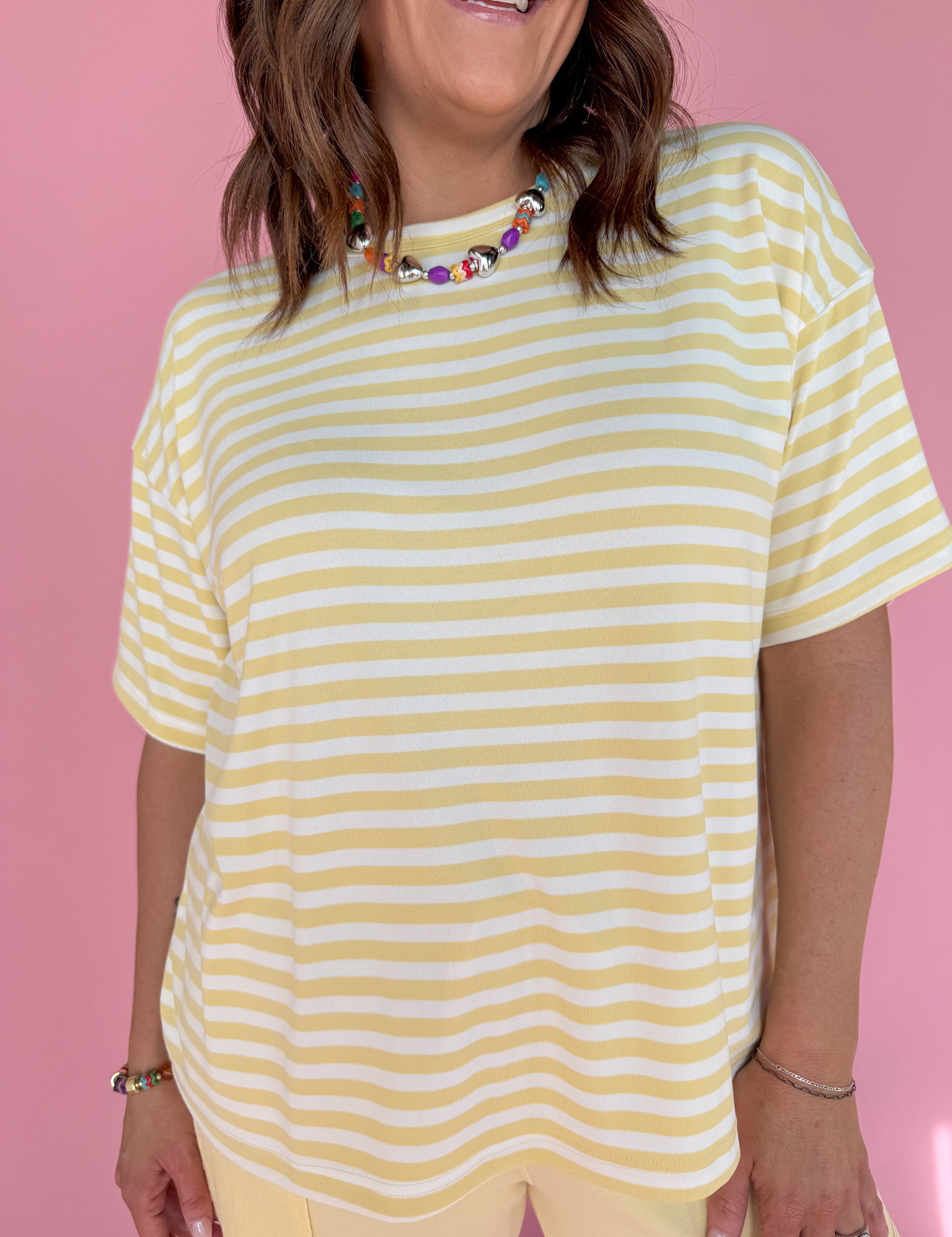 Oversized Stripe Tee- Yellow/White - Ana Patricia Boutique